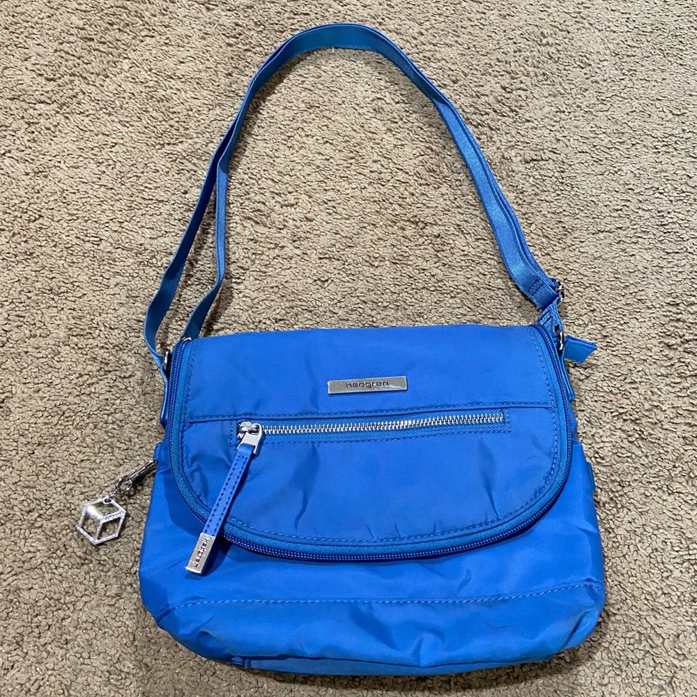 Hedgren Crossbody Shoulder Bag Blue Nylon Travel Purse Adjustable Strap Charm